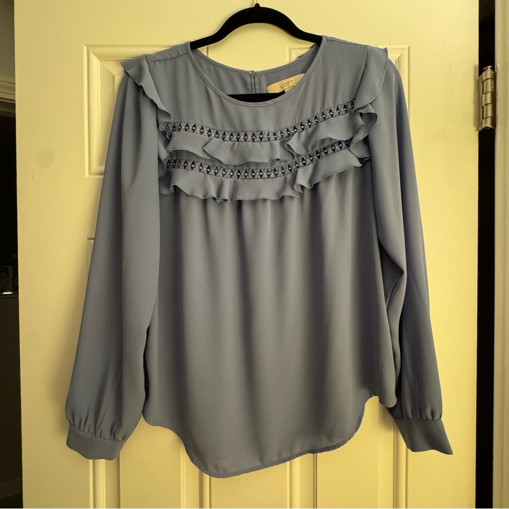 LOFT Light Blue Ruffle Blouse